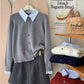 Vireous French-Style Polo Collar Fake-Two Piece Cardigan