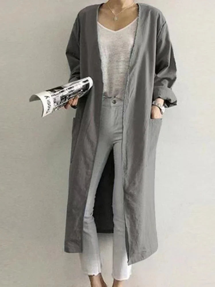 Women's Cotton Linen Trench Coat, Classic Robe