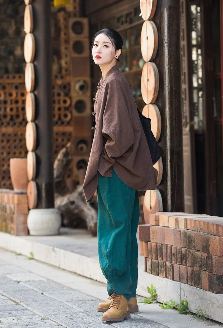 Fashion Cotton Linen Women's Stand Collar Jacket, Multi Colours