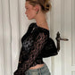 Vireous Long Sleeve See-Through Lace Crop Top