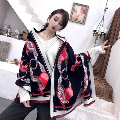 Extra-Large Cashmere Scarf, Equestrian-Print Blanket Wrap, Pashmina