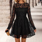 Dark Cross Black Lace Long-Sleeve Mini Dress, Flared Fit Elegant Party Dress