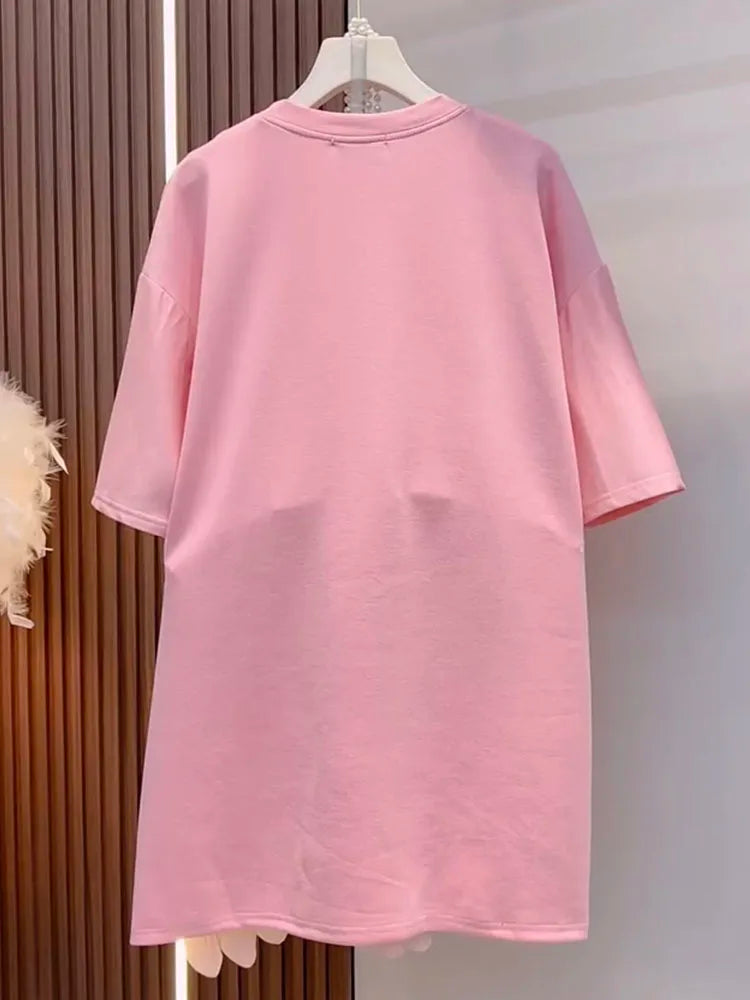 Loose Summer Glam Feather Short-Sleeve Women's Short Dress