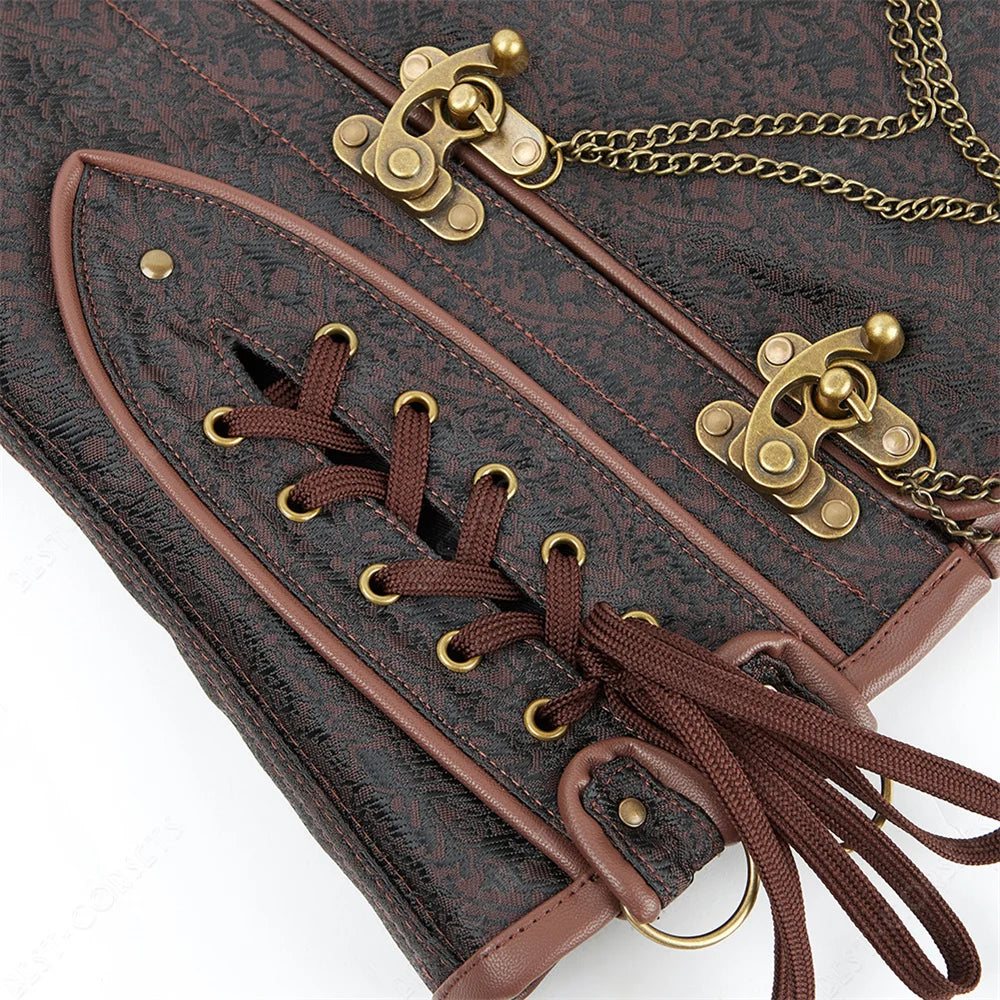 Women's Steampunk Faux-Leather Underbust Corset in Brown
