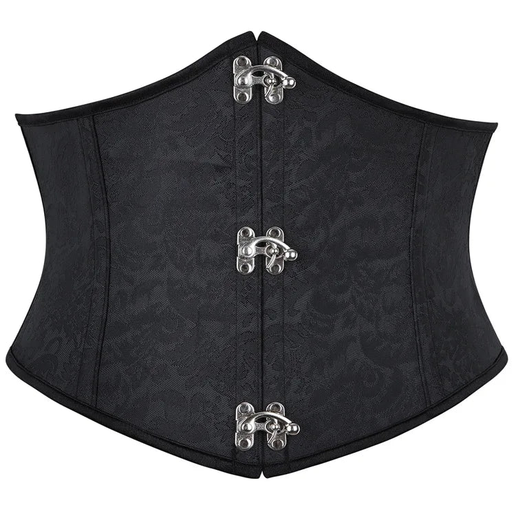Faux Leather Underbust Corset, Goth Burlesque Corset with Embroidery, Plus Sizes
