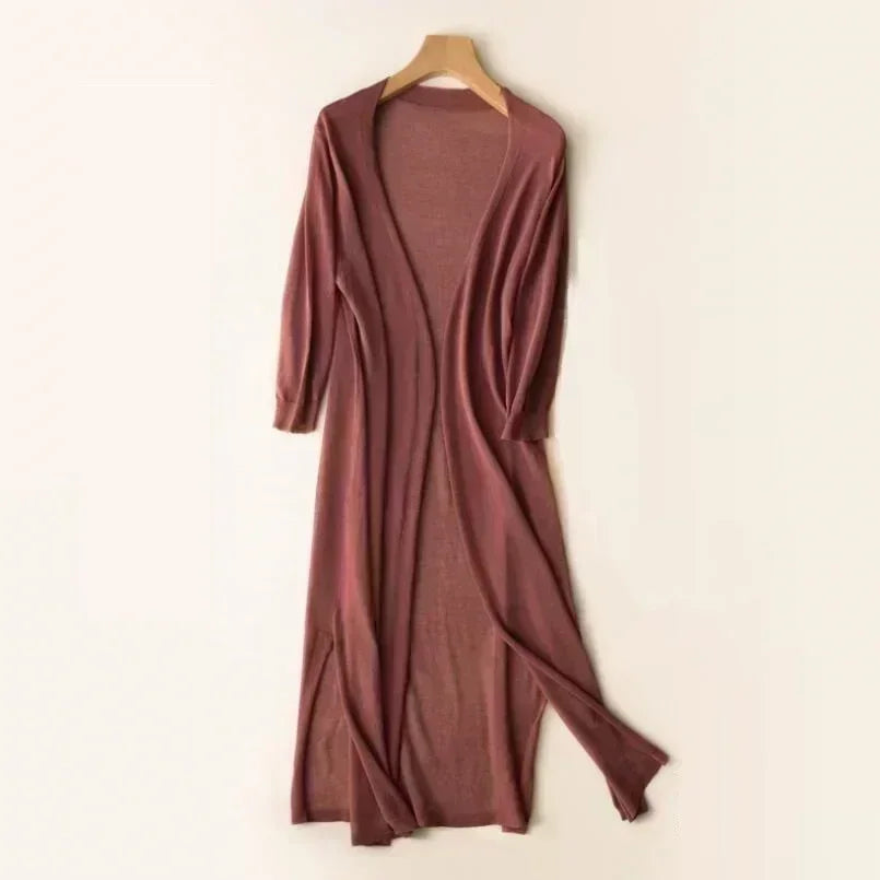 Vireous Long Loose Minimalist Lightweight Cardigan Coat
