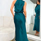 Vireous Summer Silk Satin Sleeveless Long Dress, Draped Bodice