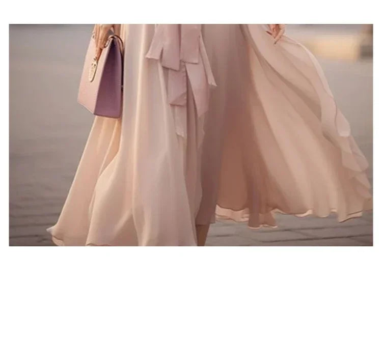 Elegant Retro French Women's Lace-Up Chiffon Two-Piece Outfit