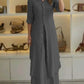 Elegant Lapel Single-Breasted Long Shirt and Wide-Leg Pants Suit