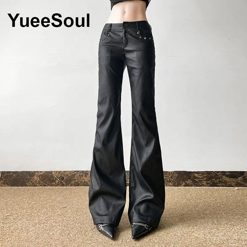Goth Women's Flared Pants with Black Lace, Embroidery, Multi Designs