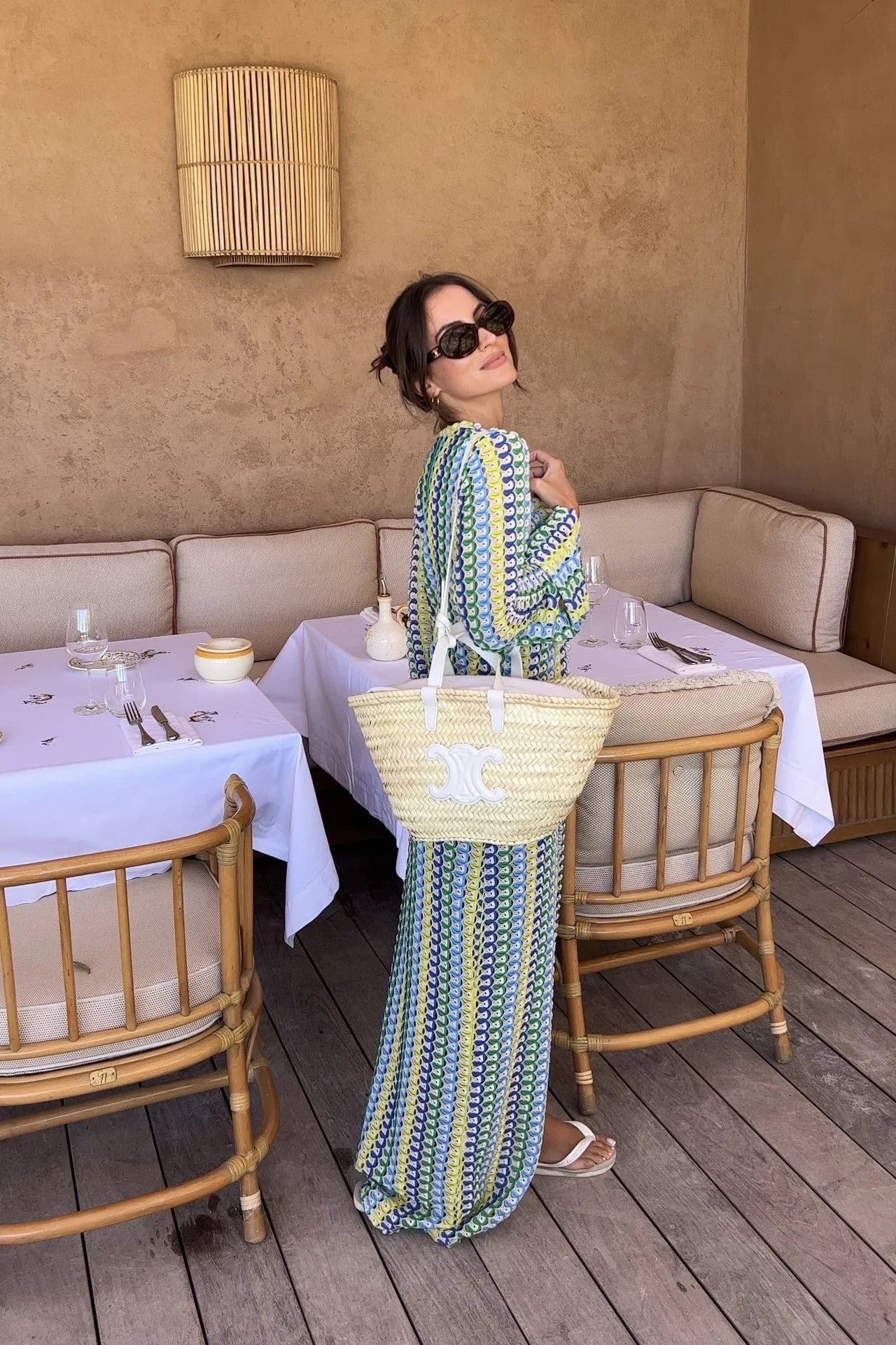 Vireous Crochet Colourful Women's Stripe Maxi Dress