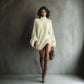 Vireous Round-Neck Loose Knitted Sweater Mini Dress