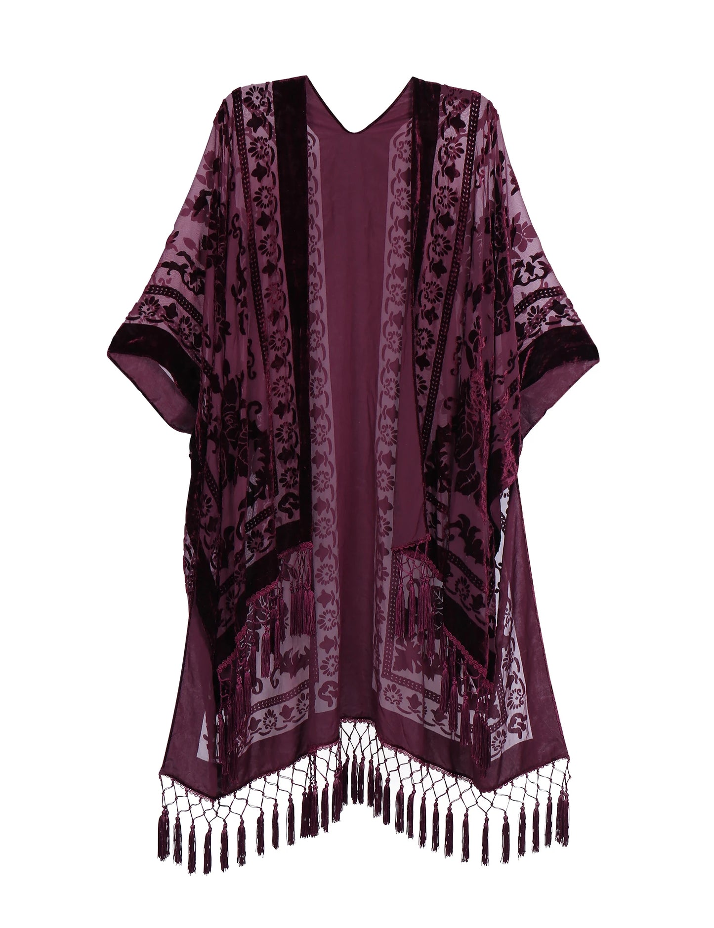 Kimono Women's Long Boho Tassel Beach Cover-Up, Multi Colours