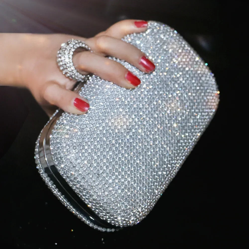 Evening Clutch Bag, Diamond-Studded Evening Bag with Chain