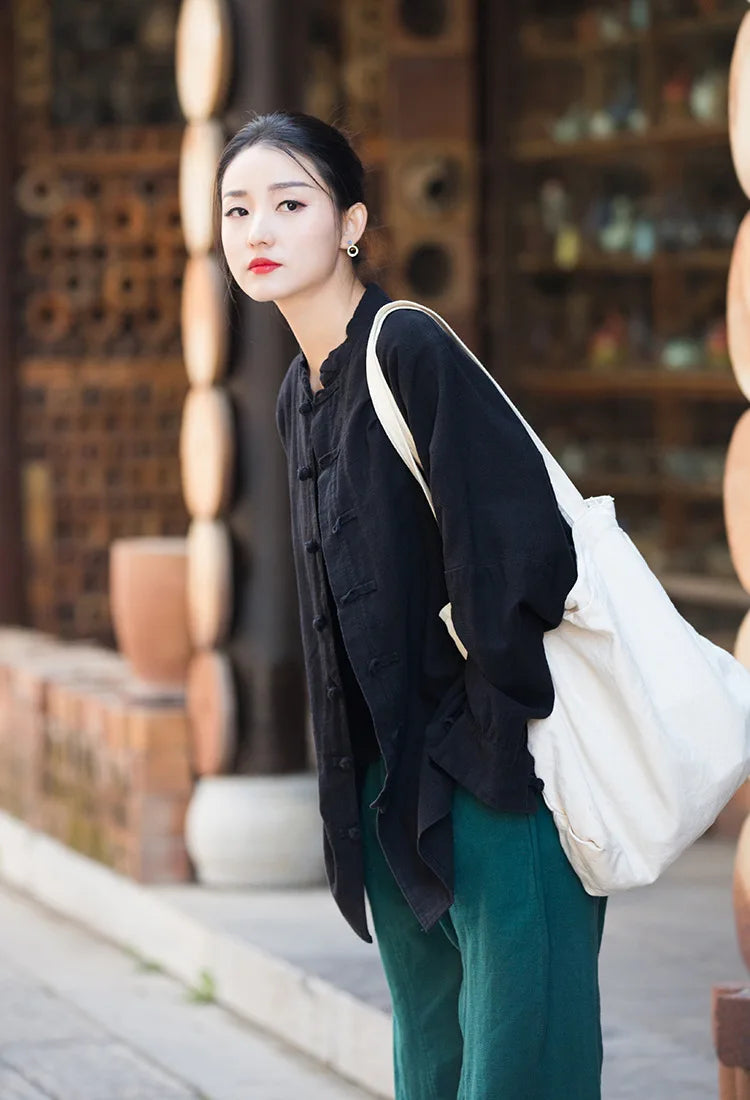 Fashion Cotton Linen Women's Stand Collar Jacket, Multi Colours