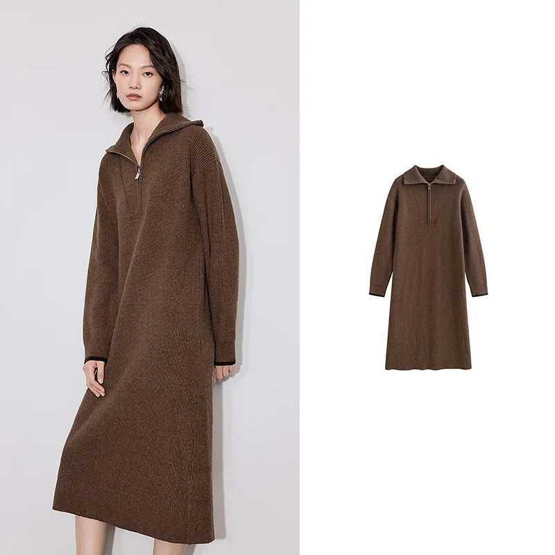 Women's Knitted Dress, Ankle-Length Lazy Style Dress in Brown
