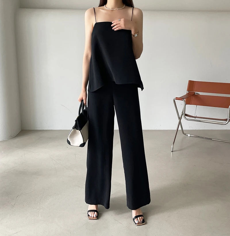 Vireous Simple Two-Piece Women's Summer Pants Suit