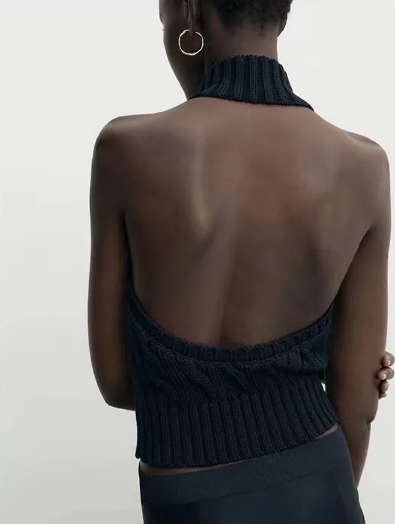 Women's High Neck Ribbed Knitted Woollen Vest Top, Catwalk Collection