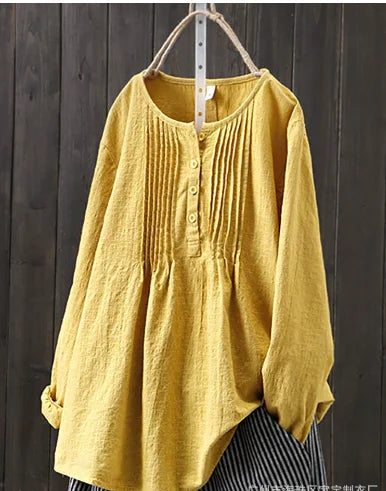 Women's Quaker Shirt, Chambray Top with Pin Tuck Front