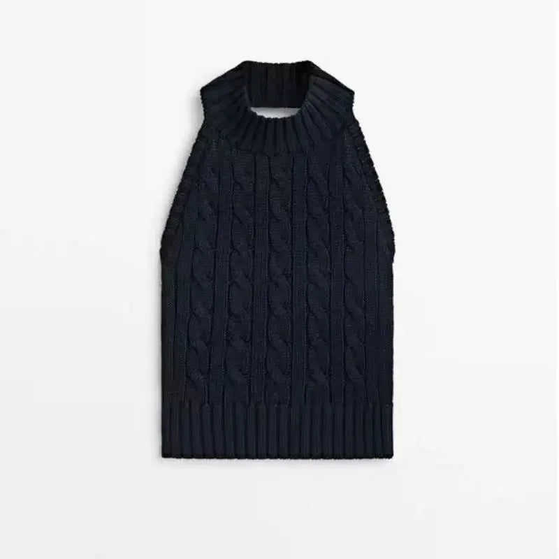Women's High Neck Ribbed Knitted Woollen Vest Top, Catwalk Collection