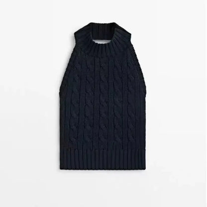 Women's High Neck Ribbed Knitted Woollen Vest Top, Catwalk Collection