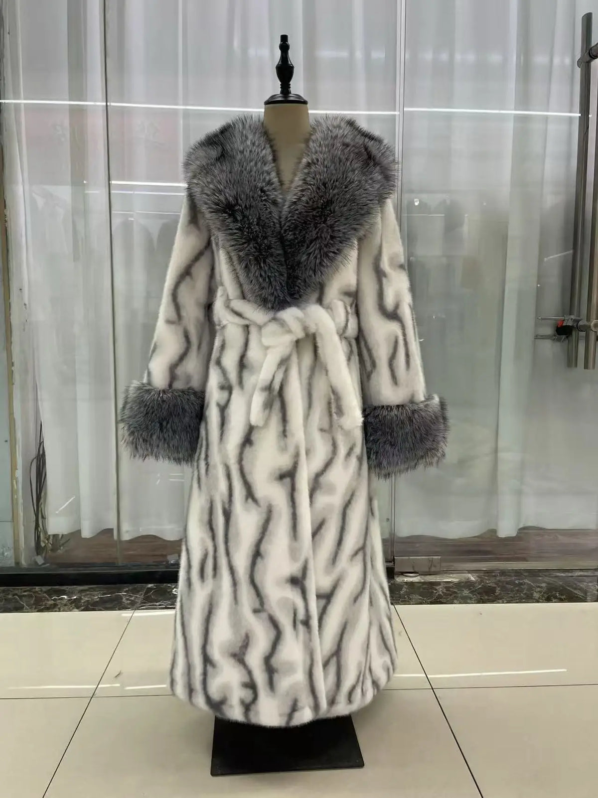Women's Luxury Faux Mink Fur Coat with Contrast Collar, Multi Colours