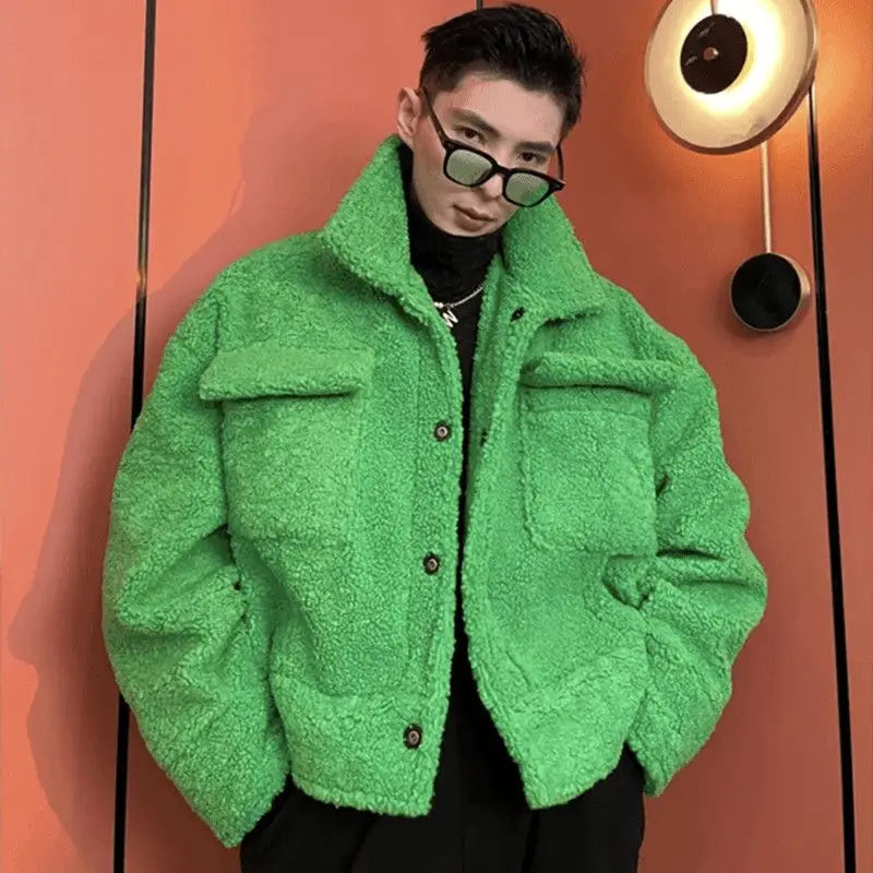 Men's Faux Lambswool Soft Plush Bomber Jacket, Autumn and Winter Collection