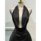 Vireous Satin Party Mini Dress, Open Back Summer Evening Wear