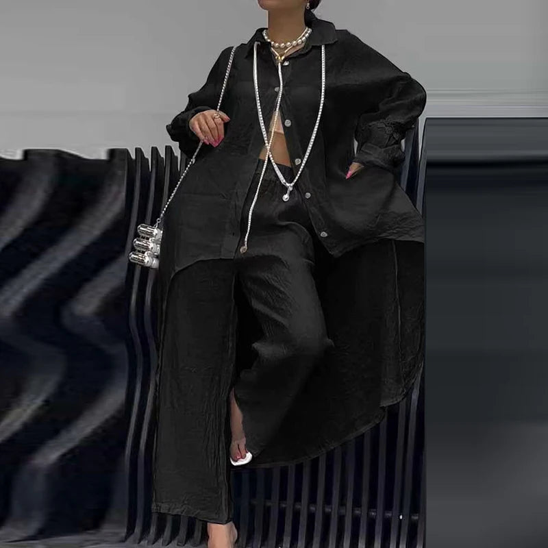 Cotton Linen Women's Summer Suit, Long Tail Shirt Outfit