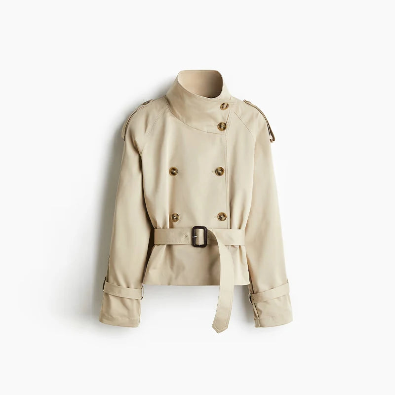 Vireous Women's Short Jacket Belted Trench Coat