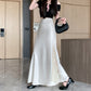 Vireous Satin Women's Long Skirt, Side Lace Patchwork