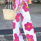 Vireous Loose Wide-Leg Contrast Colour Floral-Printed Casual Pants
