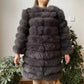 Avant Garde Ribbed Round-Neck Luxury Real Fox Fur Coat