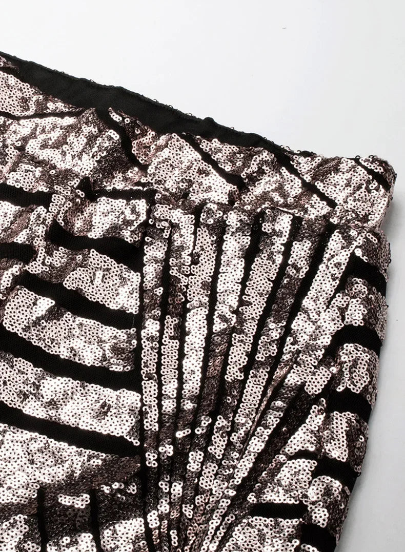 Vireous Women's Sparkling Sequin Slacks, Loose Mid-Waist Trousers