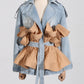Women's Comfort Stone-Washed Denim Jacket with Bold Ruffles, Catwalk Collection