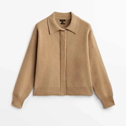 Women's Woollen Pilot Jacket, Knitted Camel Cardigan, Catwalk Collection
