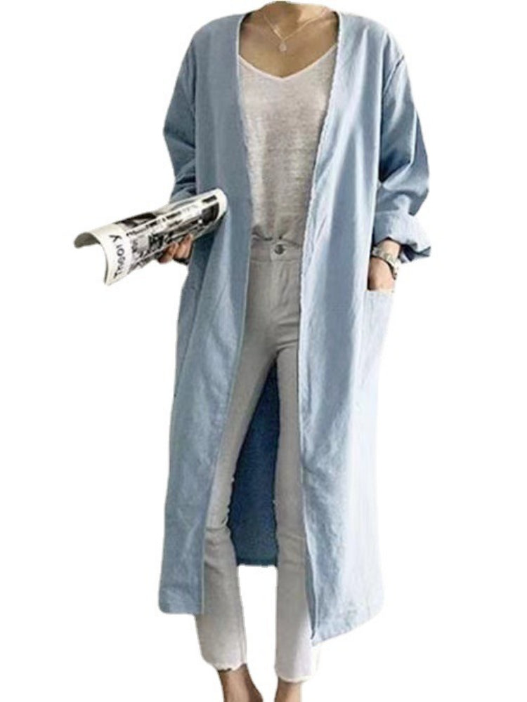 Women's Cotton Linen Trench Coat, Classic Robe