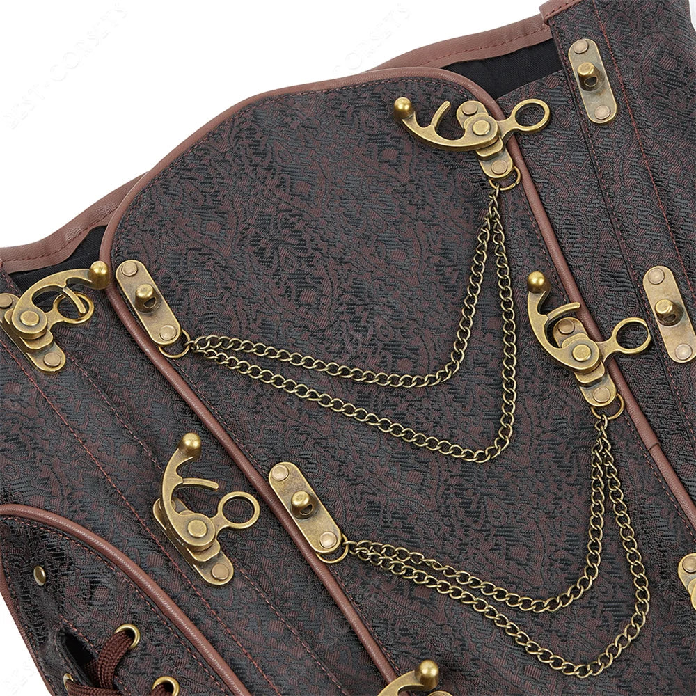 Women's Steampunk Faux-Leather Underbust Corset in Brown