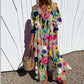 Women's Bright Vibrant Circle Print Long Dress, Plus Sizes