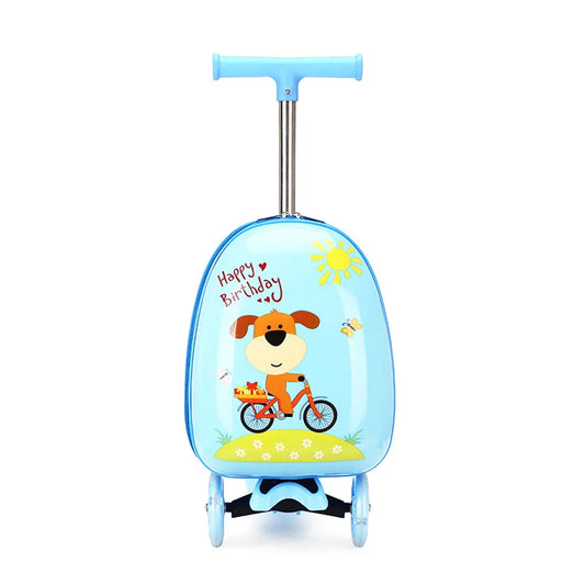 Kids Scooter Suitcase on Wheels, Carry-On Luggage Skateboard, Cartoon Design