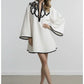 Avant Garde Black and White Contrast Bell-Sleeve Loose Fit Mini Dress