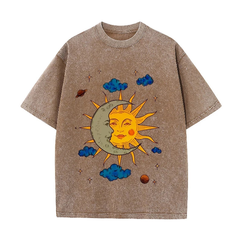 Moon and Sun Print Men's Oversize T-Shirt
