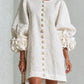 Vireous Women's Linen Mini Dress with Flower Buttons