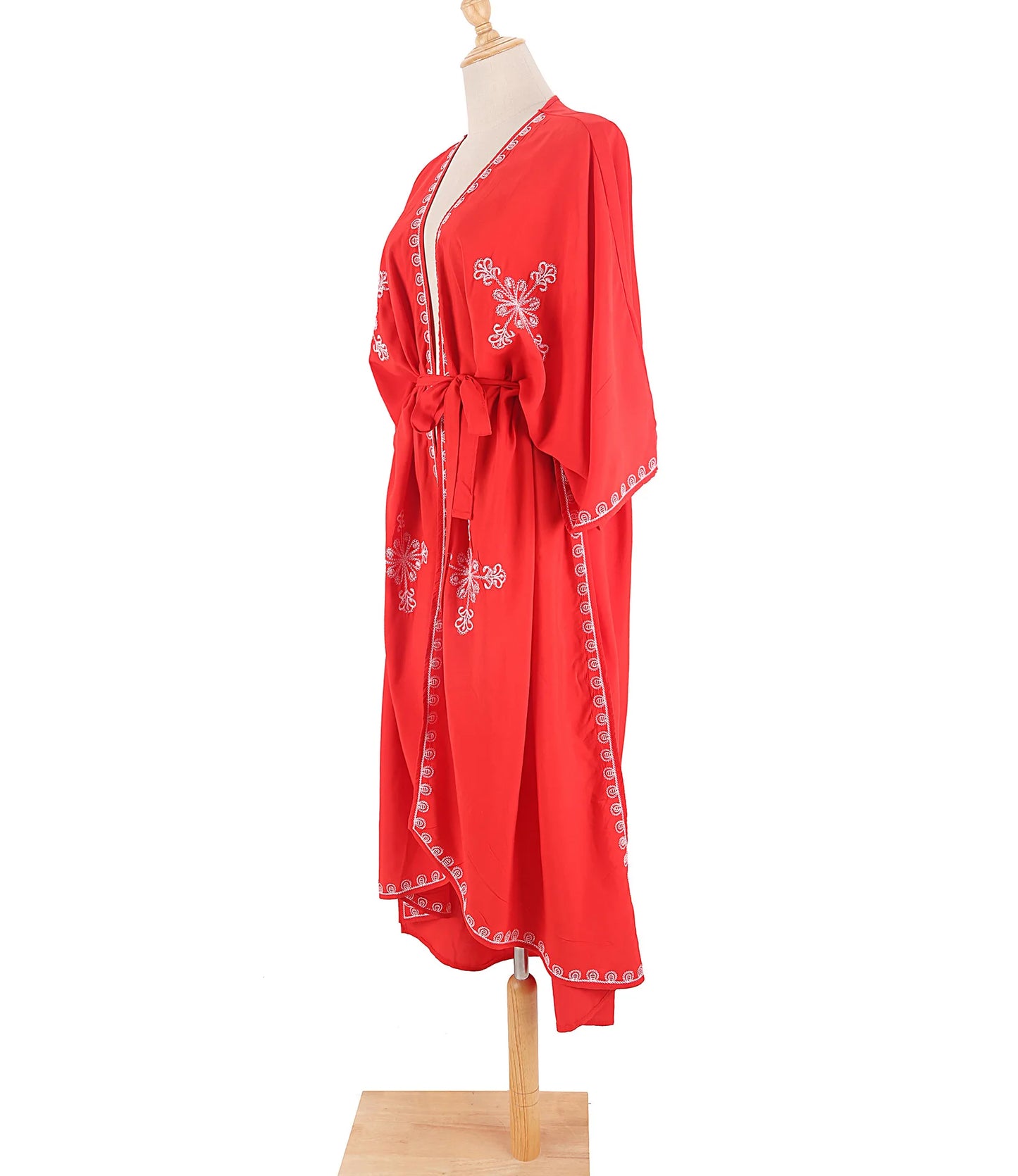 Loose Beach Kimono Cardigan Swimsuit Cover Up with Embroidery
