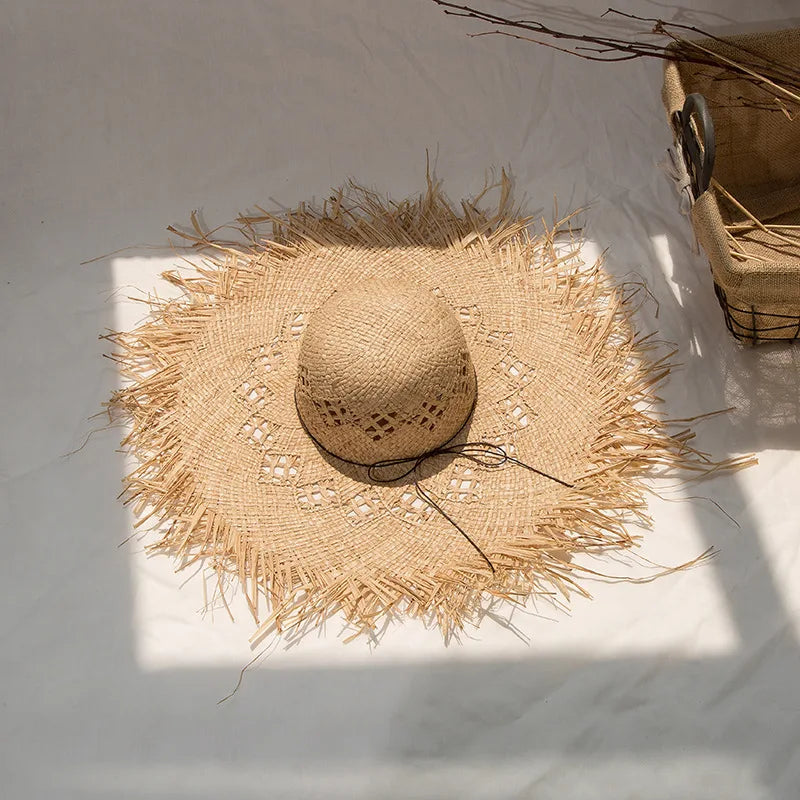 Women's Summer Raffia Hat, Wide Brimmed Sun Protection, Popping Colours