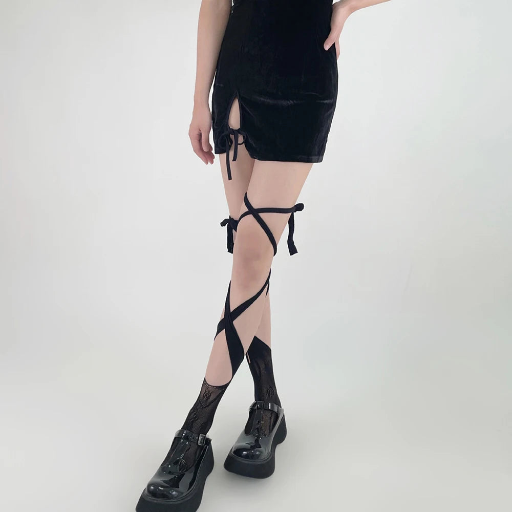 Summer Sexy Long Japanese-Style Socks, Irregular Lace-Tie Fishnet Stockings