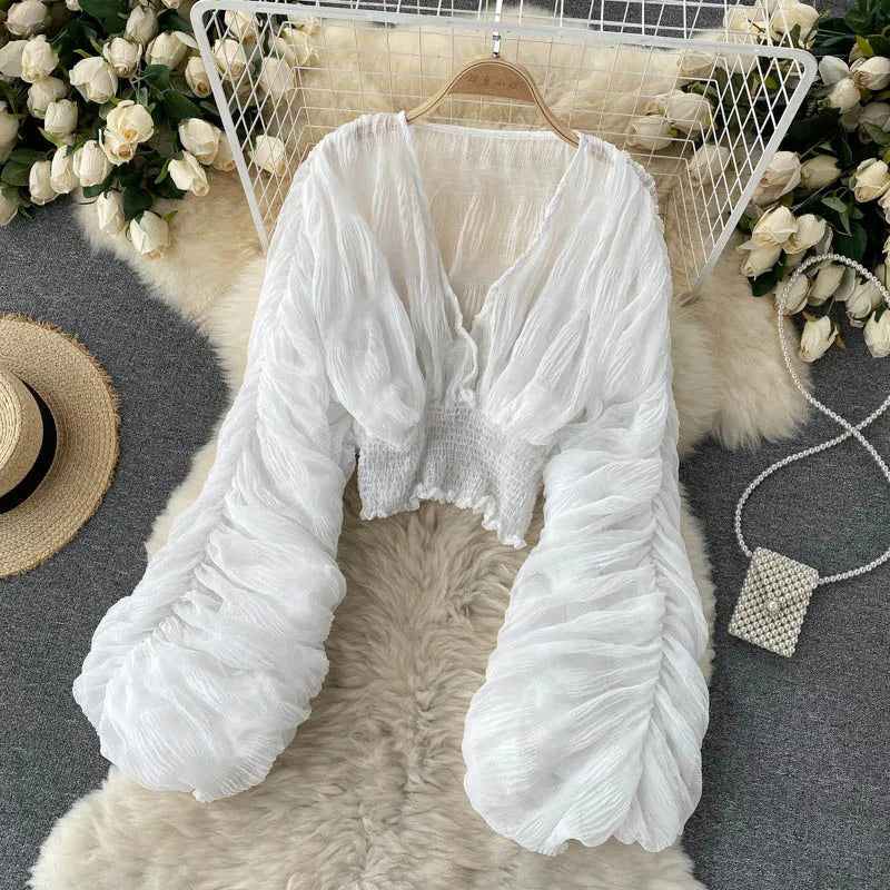 Vireous Women's Sexy Chiffon Sheer Short Blouse