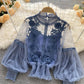 Lace See-Through Puff-Sleeve Vintage Fashion Blouse