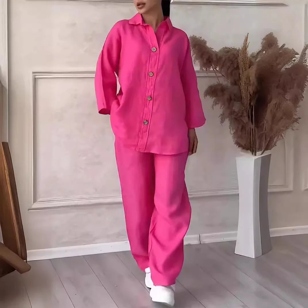 Women's Plus-Size Cotton Linen Two Piece Casual Suit