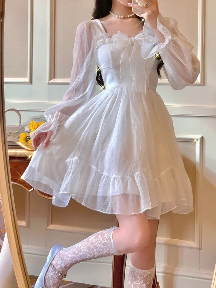 French Sweet Summer Princess Dress, White Chiffon Special Occasion Dress